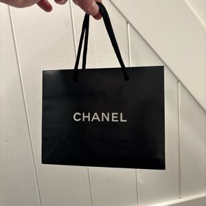 CHANEL Black and White Small Logo Shopping Bag